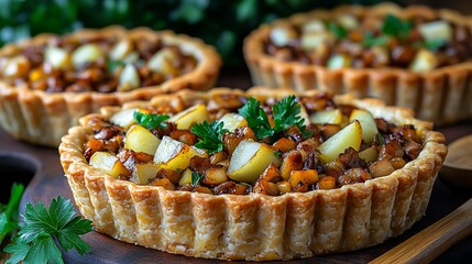 Delicious, golden-brown tarts filled with savory potatoes and vegetables.