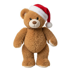 Obraz premium Teddy bear wearing santa hat isolated on transparent background