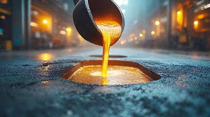 Molten metal being poured into molds in a factory.