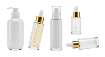 A collection of various skincare serum bottles arranged artistically on a clean surface, highlighting their elegant designs