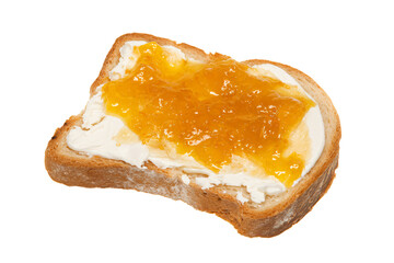 a piece of bread with a spread of orange jam