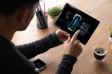 Medical science technology and futuristic healthcare virtual computer software analyze human health...