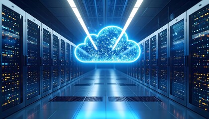 Futuristic server room with glowing cloud (3)