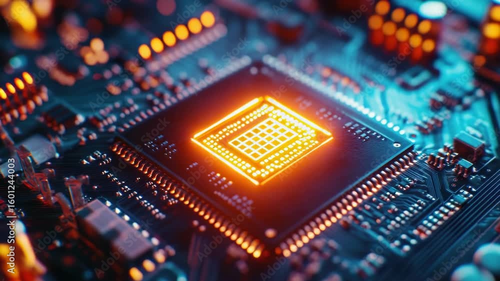 Poster high-quality image of a computer motherboard circuitry, ideal for tech-related projects and articles
