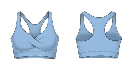 A stylish blue sports bra showcasing a unique design from the front and back, perfect for fitness enthusiasts