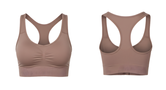 A stylish and comfortable sports bra displayed from the front and back, perfect for active wear enthusiasts in a minimalist setting