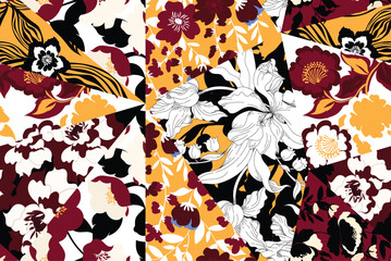 Patchwork pattern design. Seamless flowers collage pattern