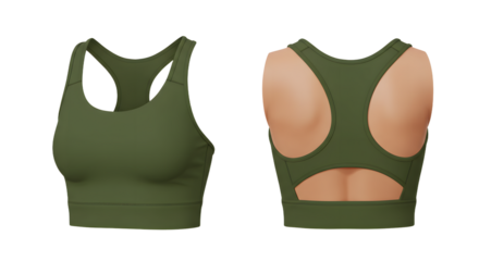Stylish olive green sports bra showcasing a modern design, ideal for active wear, set against a neutral backdrop