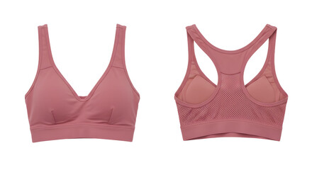 Stylish pink sports bra showcasing a sleek design, perfect for workouts, with a breathable mesh back and soft fabric