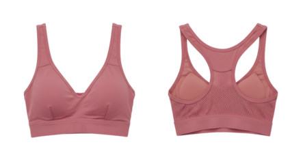 Stylish pink sports bra showcasing a sleek design, perfect for workouts, with a breathable mesh back and soft fabric