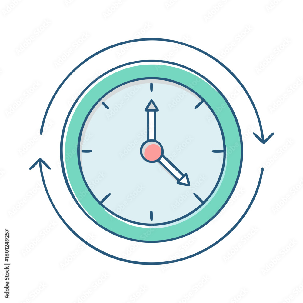 Aufkleber stylized clock with circular arrows implying the concept of time looping