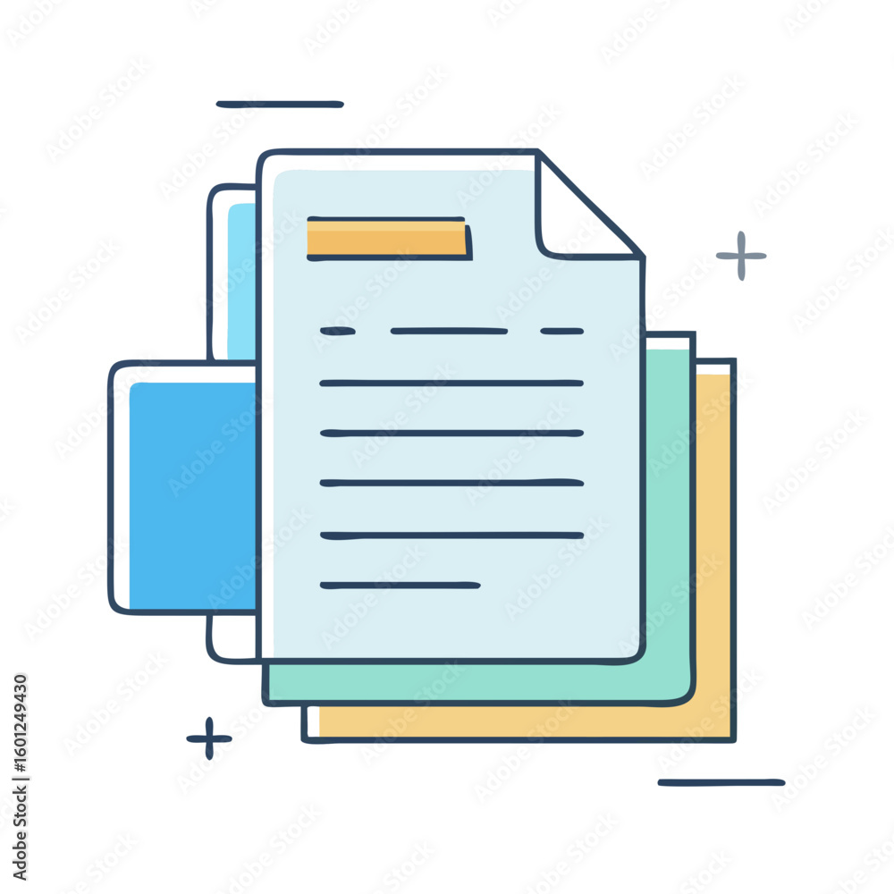 Poster stylized stack of documents with varying colors and minimalist design elements