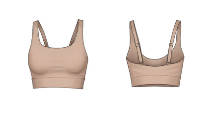 Two views of a seamless, nude-colored sports bra displayed against a plain background, highlighting its design and fit