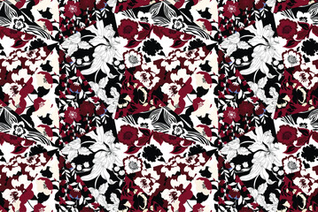 Patchwork pattern design. Seamless flowers collage pattern