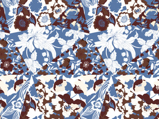 Patchwork pattern design. Seamless flowers collage pattern