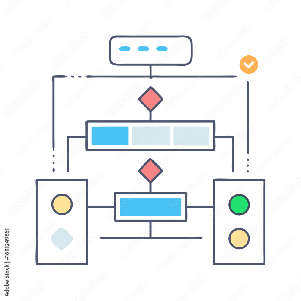 Poster diagram showing decision making processes, with a check mark showing finality of task