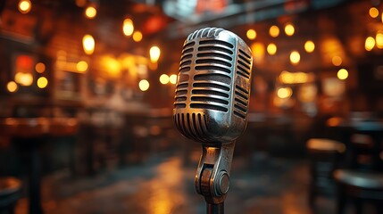 Vintage microphone in a dimly lit bar.