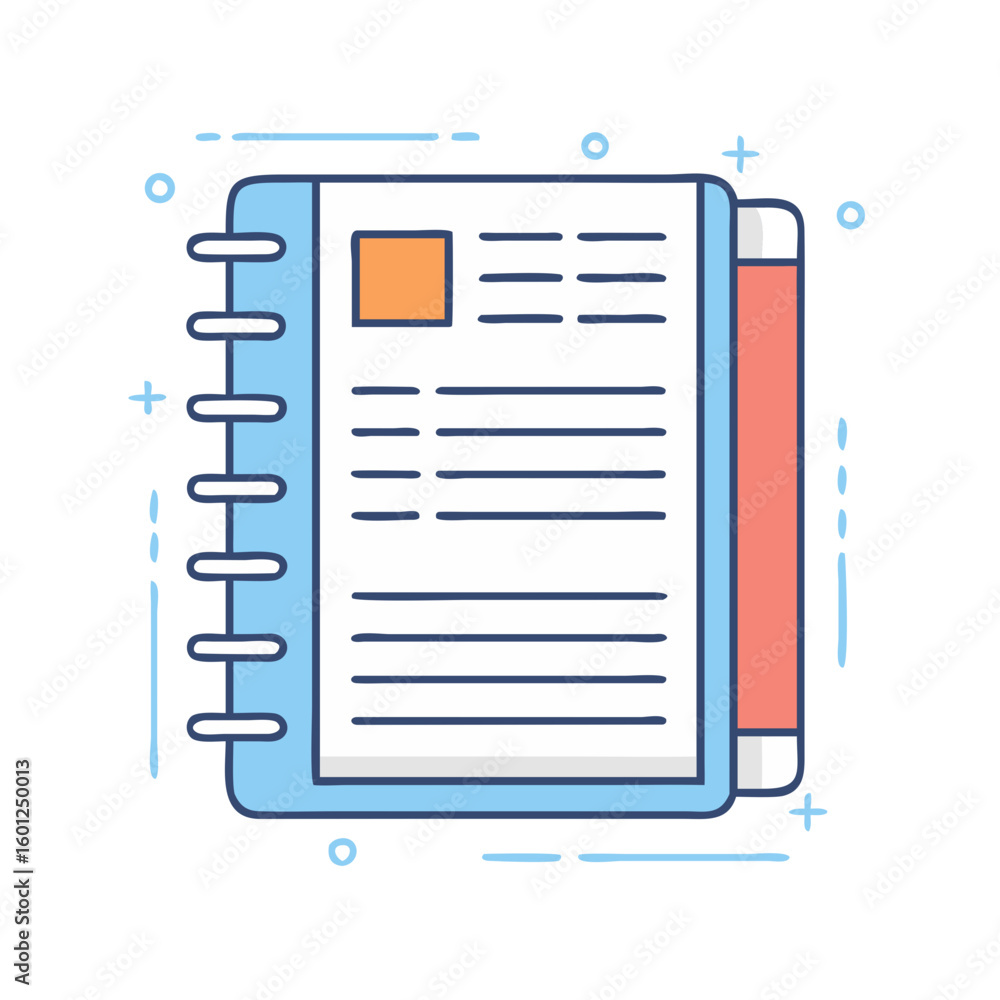 Poster stylized notebook with paper and dividers for notes and information