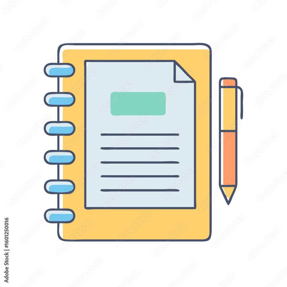Poster Open notebook with page and pen, ideal for taking notes or journaling