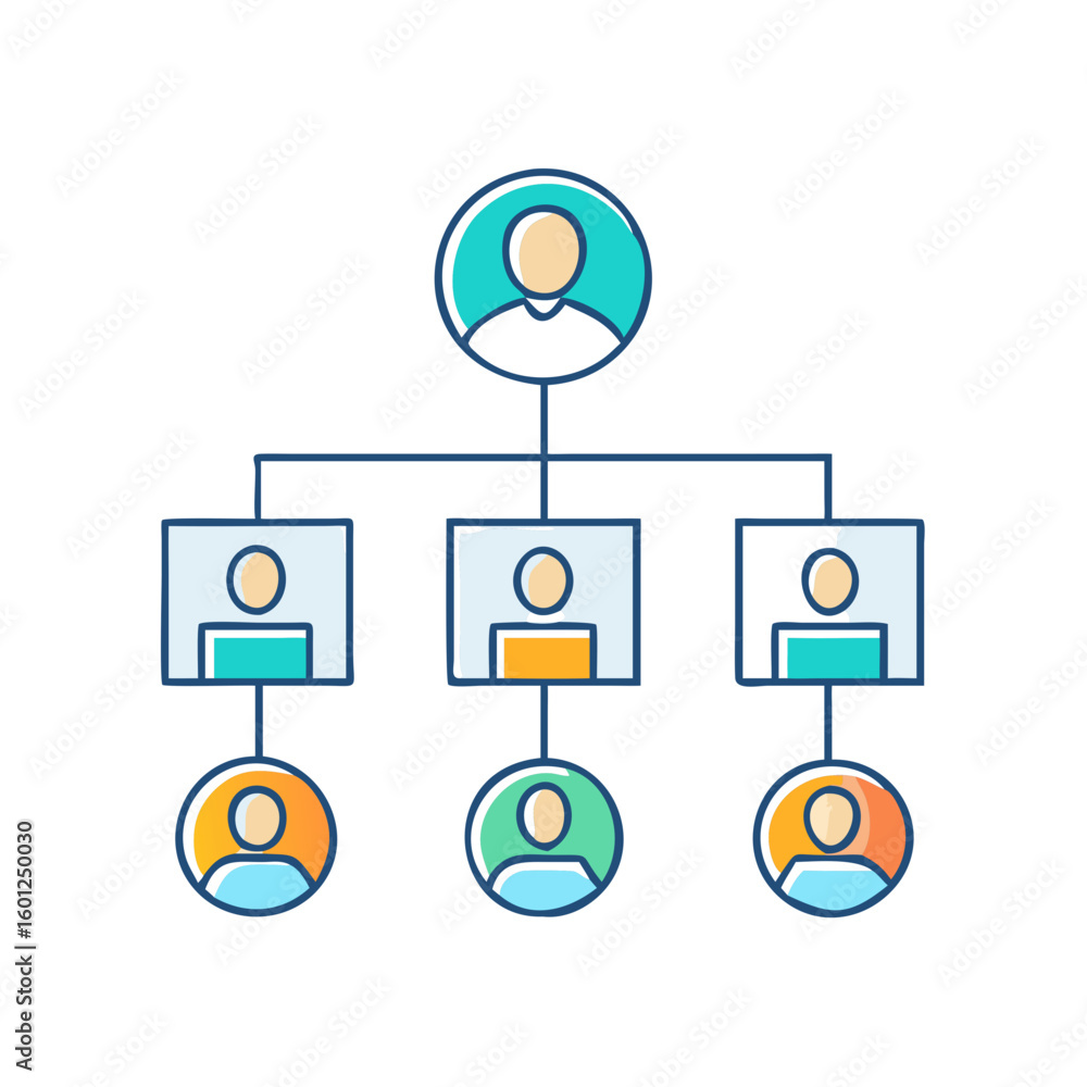 Aufkleber stylized organizational chart illustrating hierarchical structure with three reporting levels