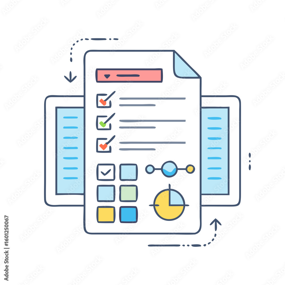 Poster digital transformation process with checklist and analytics integration for efficiency