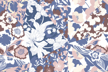 Patchwork pattern design. Seamless flowers collage pattern