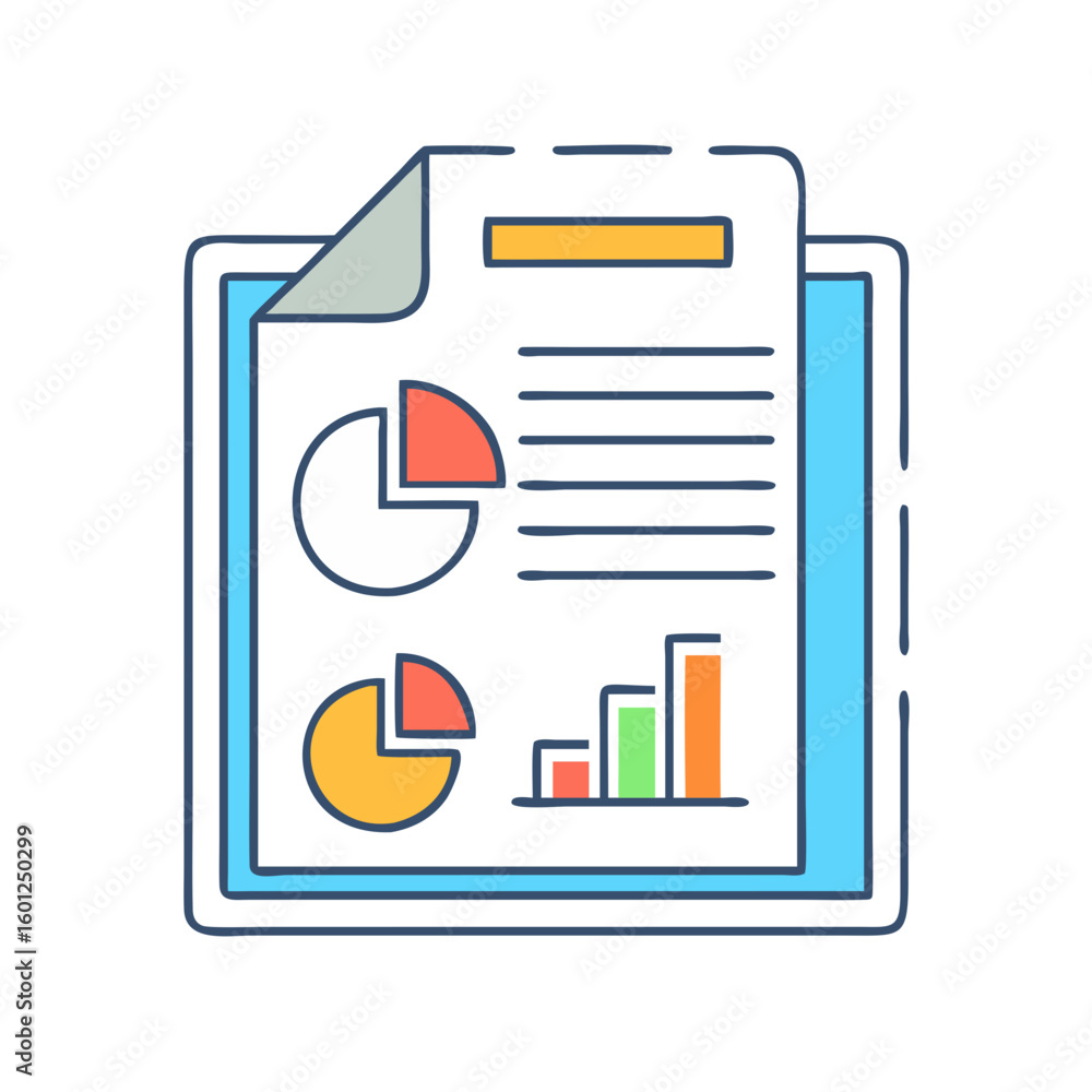 Poster financial report analysis with charts and graphs on a blue tablet device