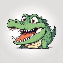 Playful Cartoon Crocodile with Wide Open Mouth - Cute Alligator Mascot on White Background Illustration