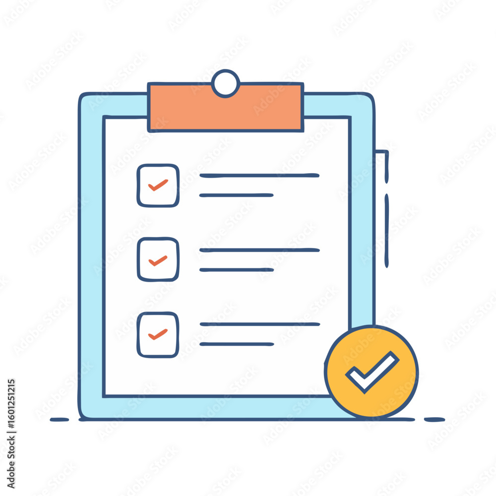 Poster completed checklist with tick marks indicating finished tasks on a clipboard