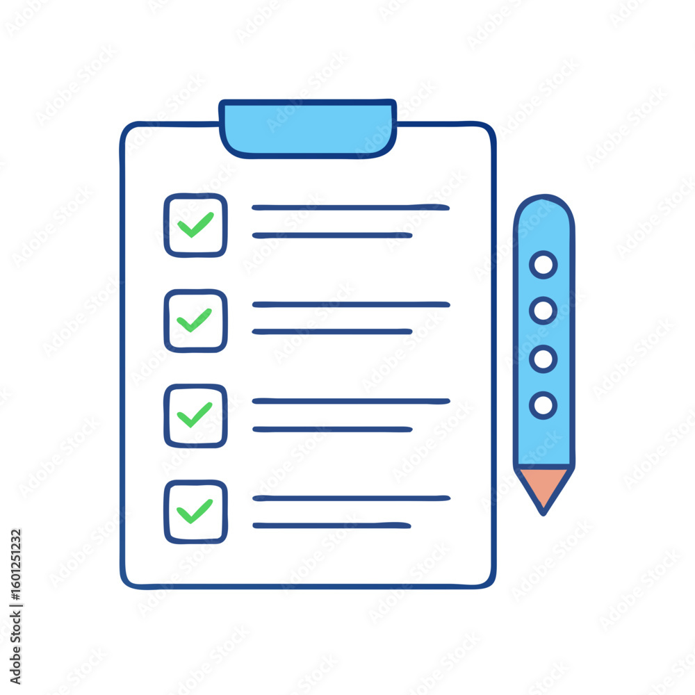 Poster completed tasks on a checklist with a pencil and check marks in boxes