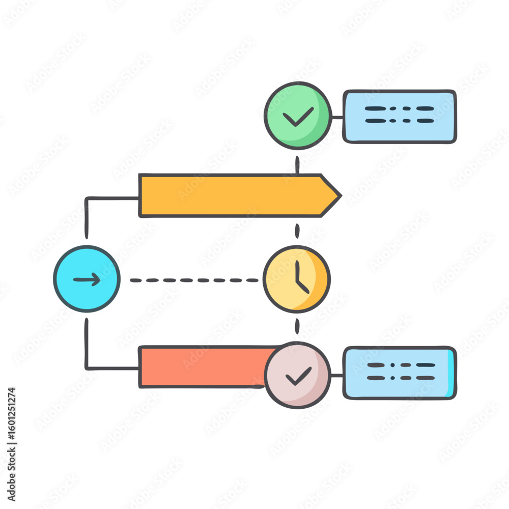 Poster workflow diagram showing process with tasks, time, approval and information blocks