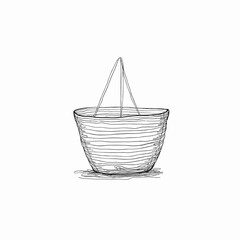 Obraz premium Woven basket outline drawing on plain background with copy space