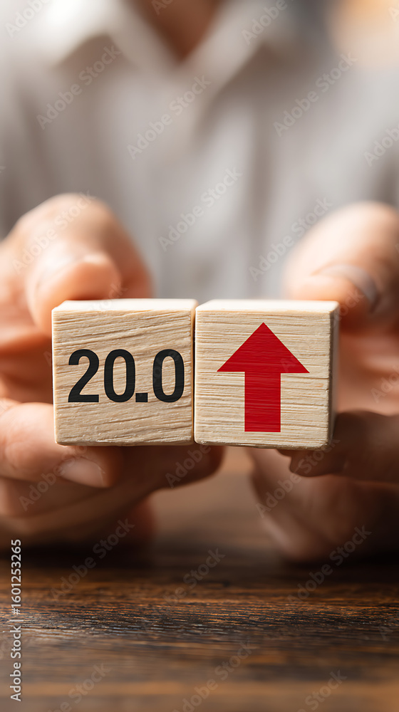 Poster wooden blocks with numbers and upward arrow image