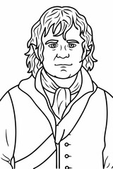 Young hobbit character illustration with simple outline design  