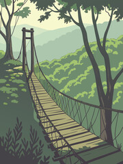 hard wooden bridge in the forest vecter