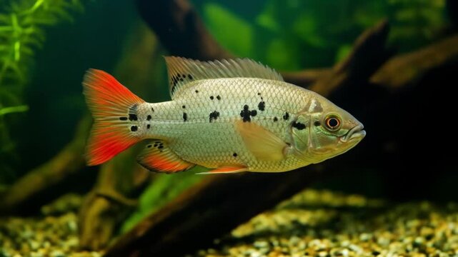 Beautiful ornamental fish in a freshwater aquarium. AI video