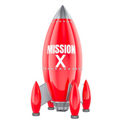 Mission X, red rocket. 3D rendering