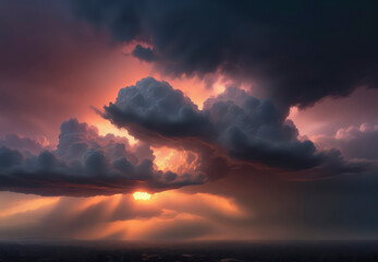 Obraz premium cielo, atardecer, nube, sol, naturaleza, amanecer, anaranjada, alumbrado, color, luz solar, rojo, moreno, abstracta