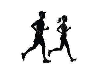 silhouette of a man and woman running