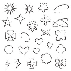 Brutalist Y2K style vector minimalistic Posters with silhouette basic figures, Retro futuristic graphic elements of geometrical shapes rave composition, Modern monochrome print artwork, set 59