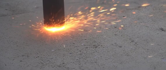 Metal object sparks on concrete