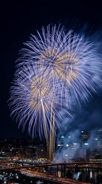 gold and silver fireworks exploding in the night sky