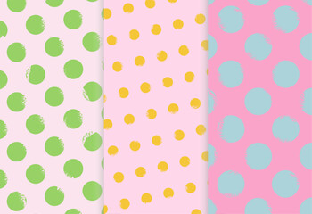 Scrapbook pattern. Set pink grunge packing paper. Cute textures with polka dot. Trendy pastel print for scrap design. Color vector illustration