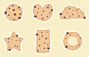 Tasty appetizing cookies. Sticker Bookmark. Sweet confectionery baking. Hand drawn style. Vector drawing. Collection of design elements.