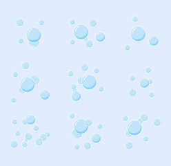Air bubbles flat icon set. Soap foam bubbles, oxygen bubbles, water bubbles, vector design elements isolated.