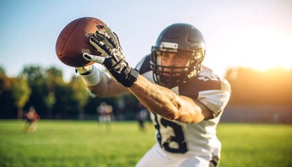 Catching Football Player on Field During Golden Hour Action Shot