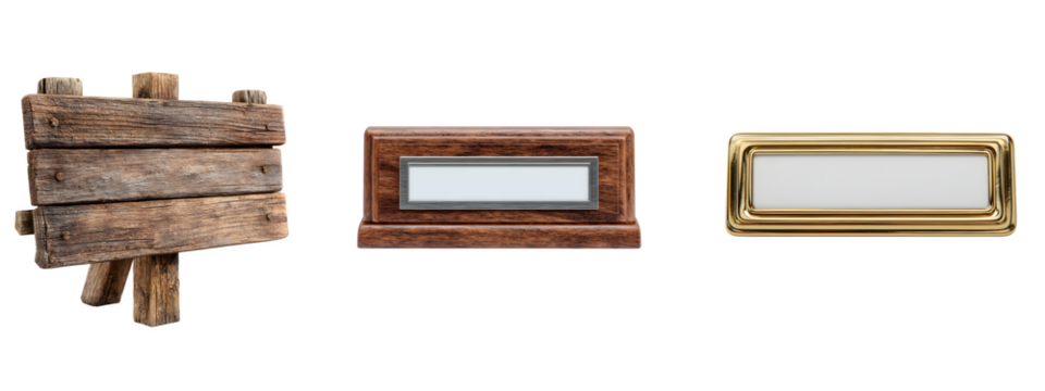 3D model of a wooden sign board perfect and name plate isolated on transparent background - Powered by Adobe