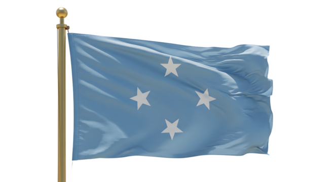 A serene blue flag with five white stars fluttering in the wind, symbolizing unity and peace against a clear sky