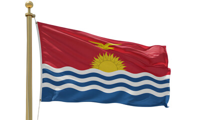 A vibrant depiction of the flag of Kiribati waving against a clear blue sky, symbolizing national pride and identity