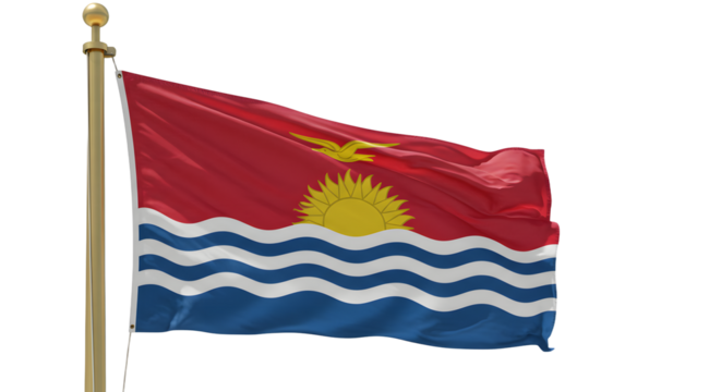 A vibrant depiction of the flag of Kiribati waving against a clear blue sky, symbolizing national pride and identity